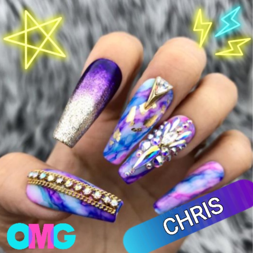 "Purple Haze" Handmade Hard Gel XL Coffin Press On Nails